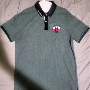 Tommy Hilfiger Green and Blue Slim Fit Short Sleeve Polo Shirt sz XL mens